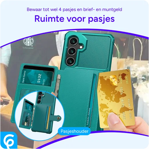 Samsung Galaxy S24 FE 3 in 1 Back Cover Portemonnee Hoesje Groen afbeelding 3