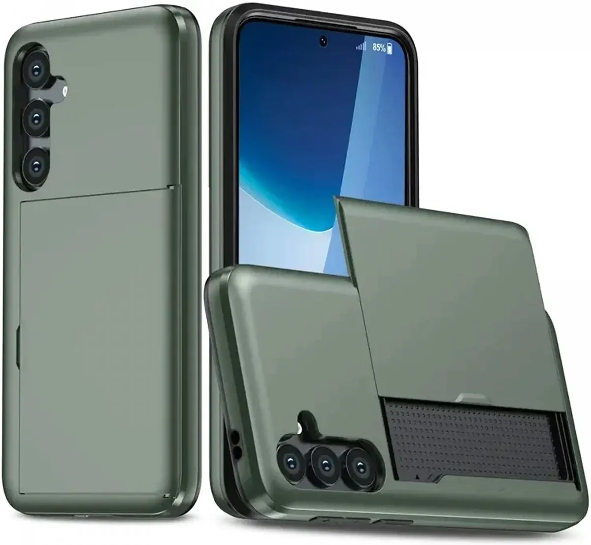 Samsung Galaxy S24 FE Hoesje met Slider Kaarthouder Back Cover Groen afbeelding 1