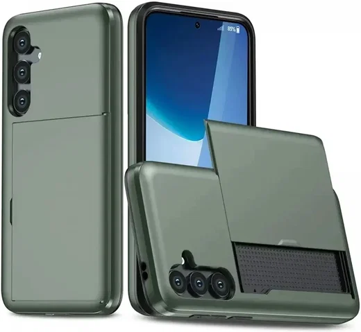 Samsung Galaxy S24 FE Hoesje met Slider Kaarthouder Back Cover Groen afbeelding 1