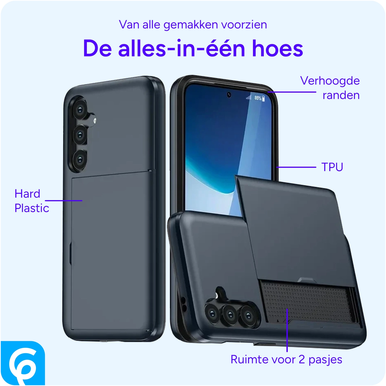 Samsung Galaxy S24 FE Hoesje met Slider Kaarthouder Back Cover Blauw afbeelding 3