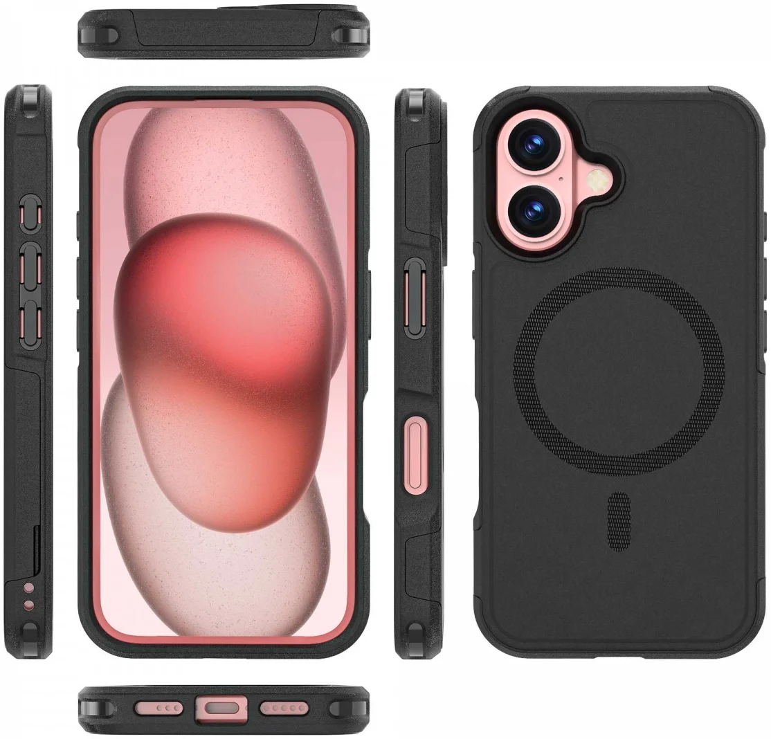 Apple iPhone 16 Hoesje Dual-Layer Hybride Back Cover met MagSafe Zwart afbeelding 11