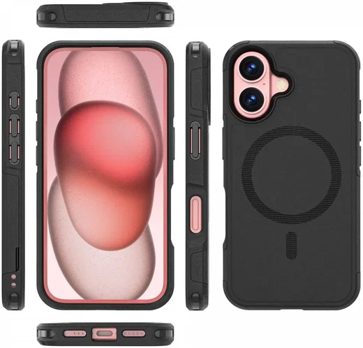 Apple iPhone 16 Hoesje Dual-Layer Hybride Back Cover met MagSafe Zwart afbeelding 11