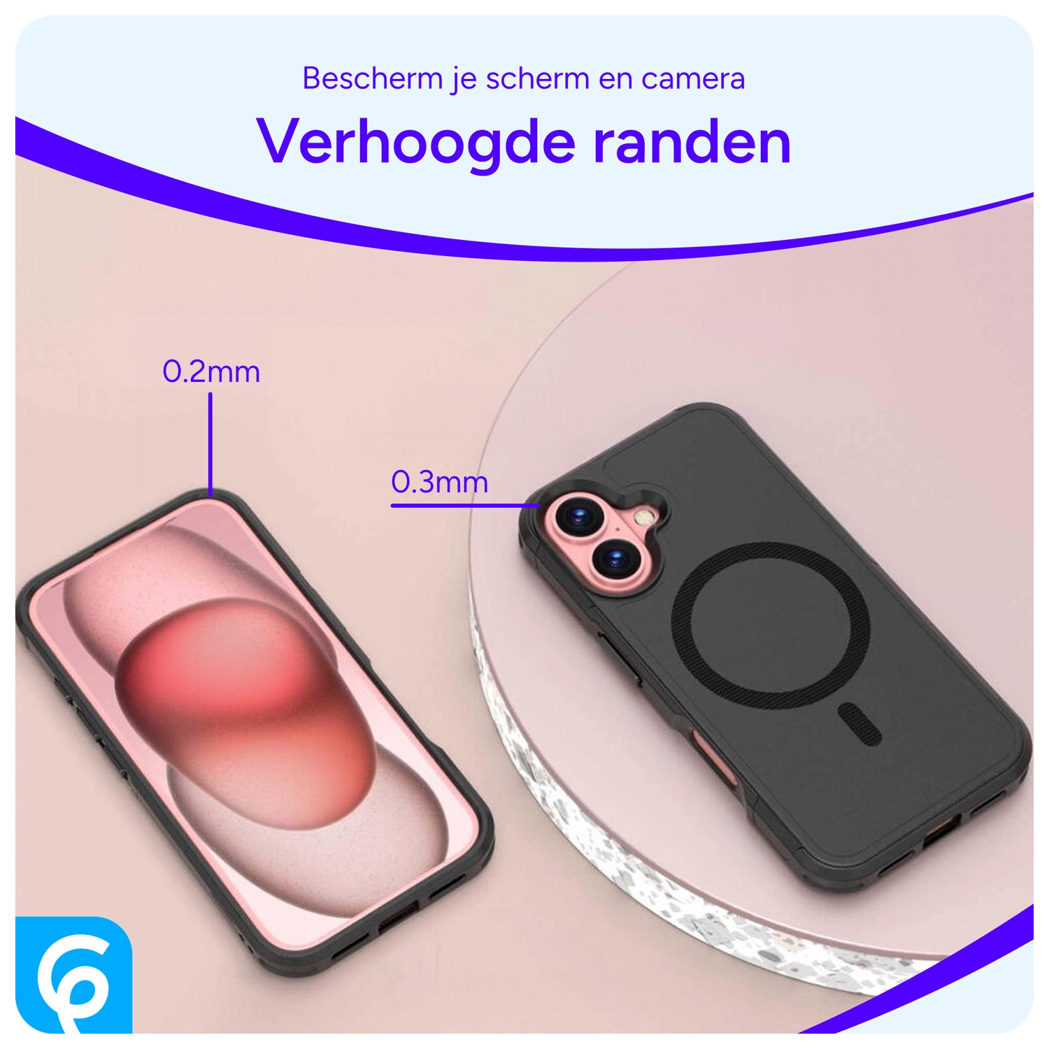 Apple iPhone 16 Hoesje Dual-Layer Hybride Back Cover met MagSafe Zwart afbeelding 3
