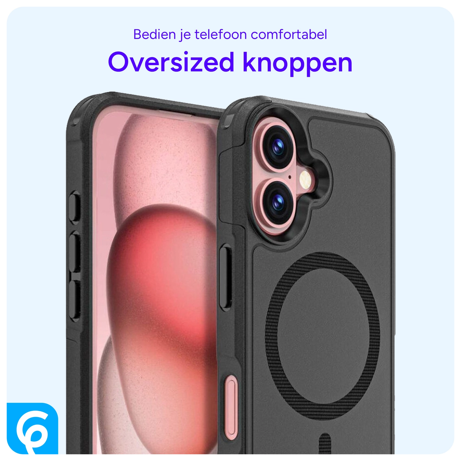 Apple iPhone 16 Hoesje Dual-Layer Hybride Back Cover met MagSafe Zwart afbeelding 5