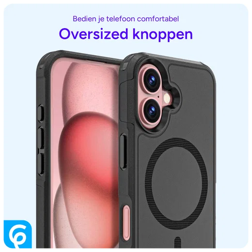 Apple iPhone 16 Hoesje Dual-Layer Hybride Back Cover met MagSafe Zwart afbeelding 5