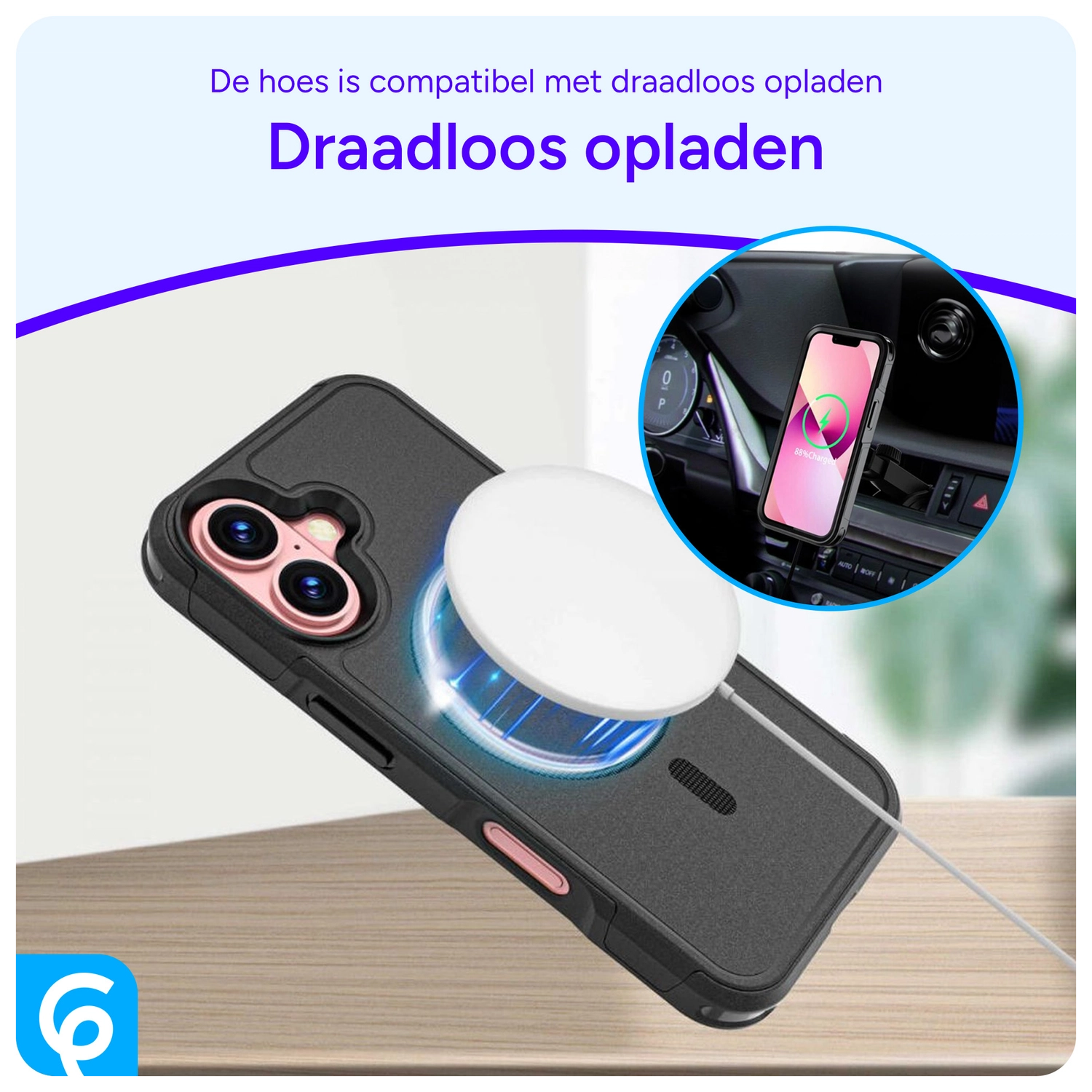 Apple iPhone 16 Hoesje Dual-Layer Hybride Back Cover met MagSafe Zwart afbeelding 6