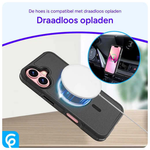 Apple iPhone 16 Hoesje Dual-Layer Hybride Back Cover met MagSafe Zwart afbeelding 6