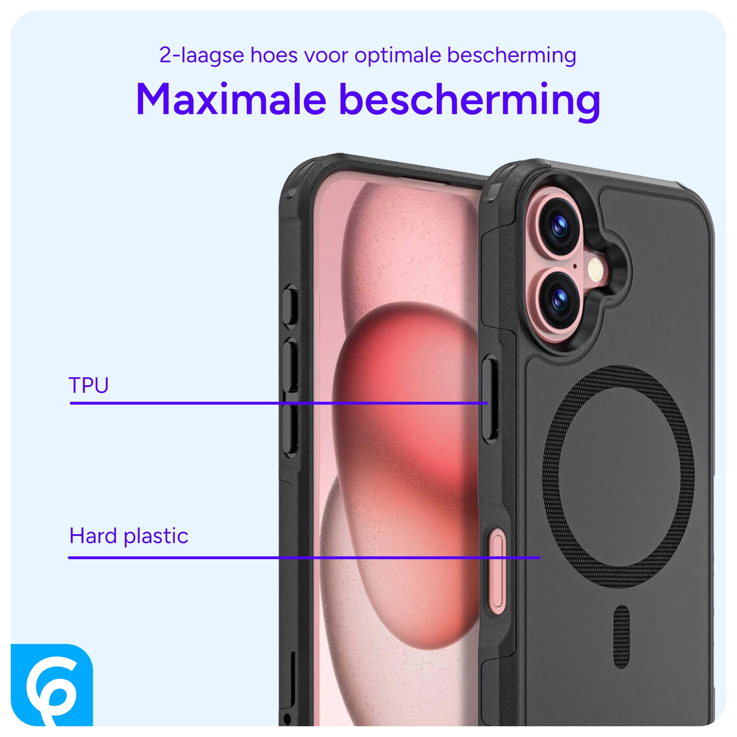 Apple iPhone 16 Hoesje Dual-Layer Hybride Back Cover met MagSafe Zwart afbeelding 8
