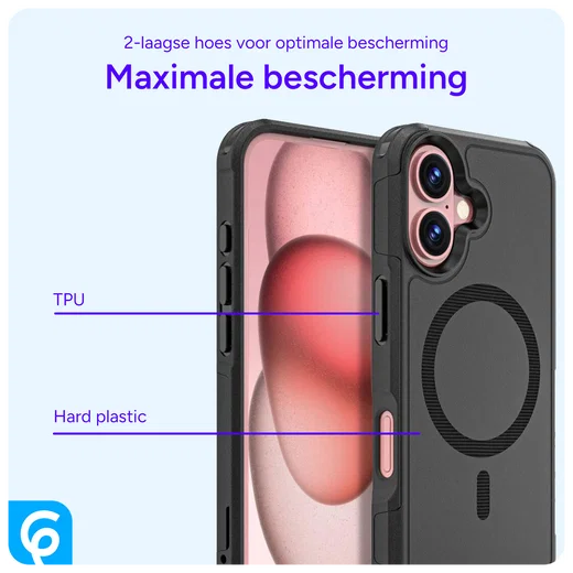 Apple iPhone 16 Hoesje Dual-Layer Hybride Back Cover met MagSafe Zwart afbeelding 8