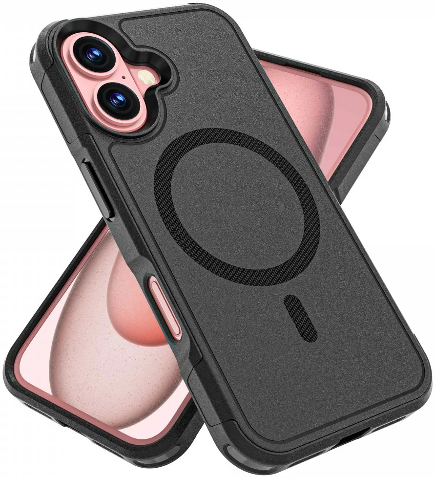 Apple iPhone 16 Hoesje Dual-Layer Hybride Back Cover met MagSafe Zwart afbeelding 9