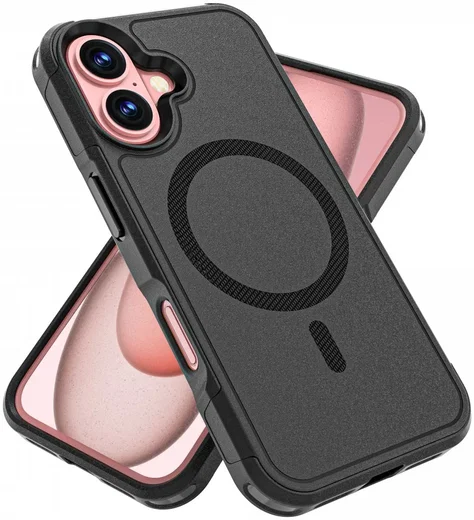 Apple iPhone 16 Hoesje Dual-Layer Hybride Back Cover met MagSafe Zwart afbeelding 9