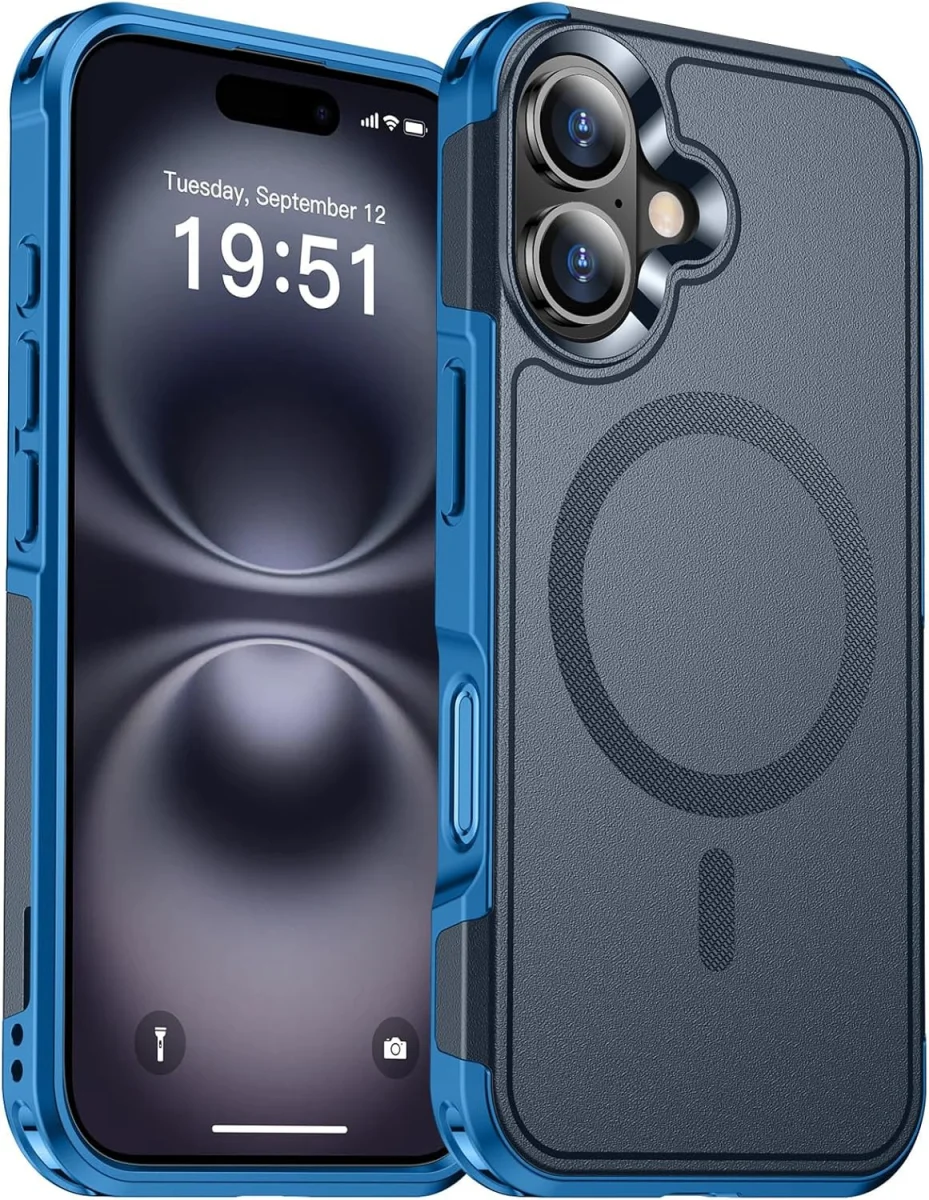 Apple iPhone 16 Hoesje Dual-Layer Hybride Back Cover met MagSafe Blauw afbeelding 1