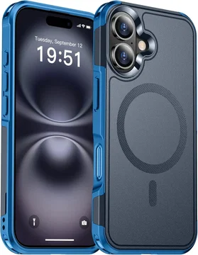 Apple iPhone 16 Hoesje Dual-Layer Hybride Back Cover met MagSafe Blauw