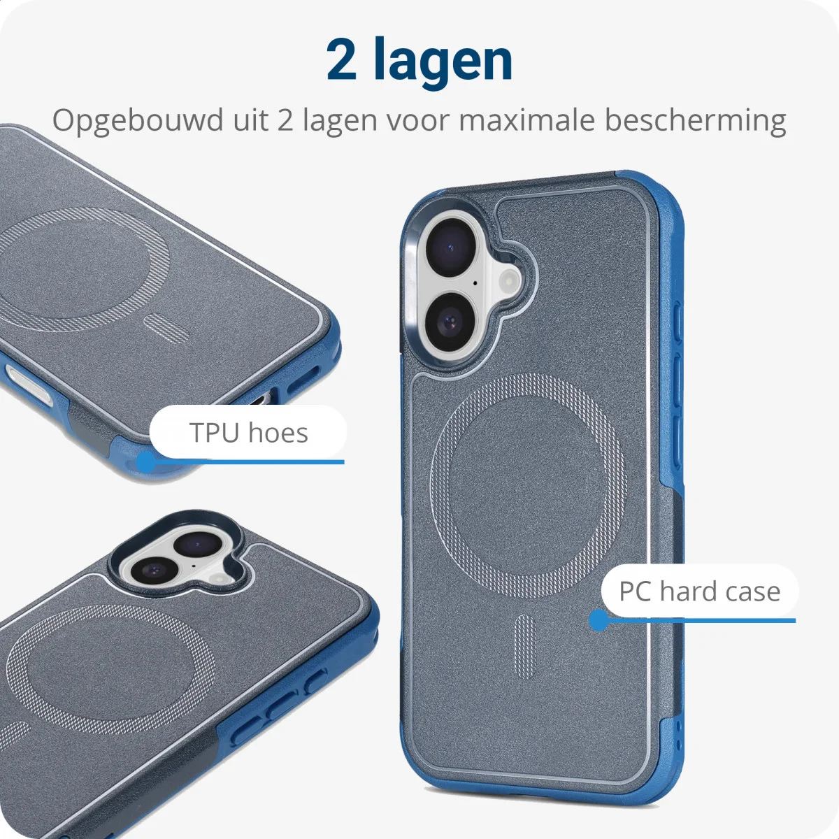 Apple iPhone 16 Hoesje Dual-Layer Hybride Back Cover met MagSafe Blauw afbeelding 3