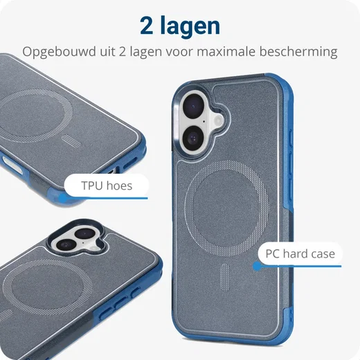 Apple iPhone 16 Hoesje Dual-Layer Hybride Back Cover met MagSafe Blauw afbeelding 3