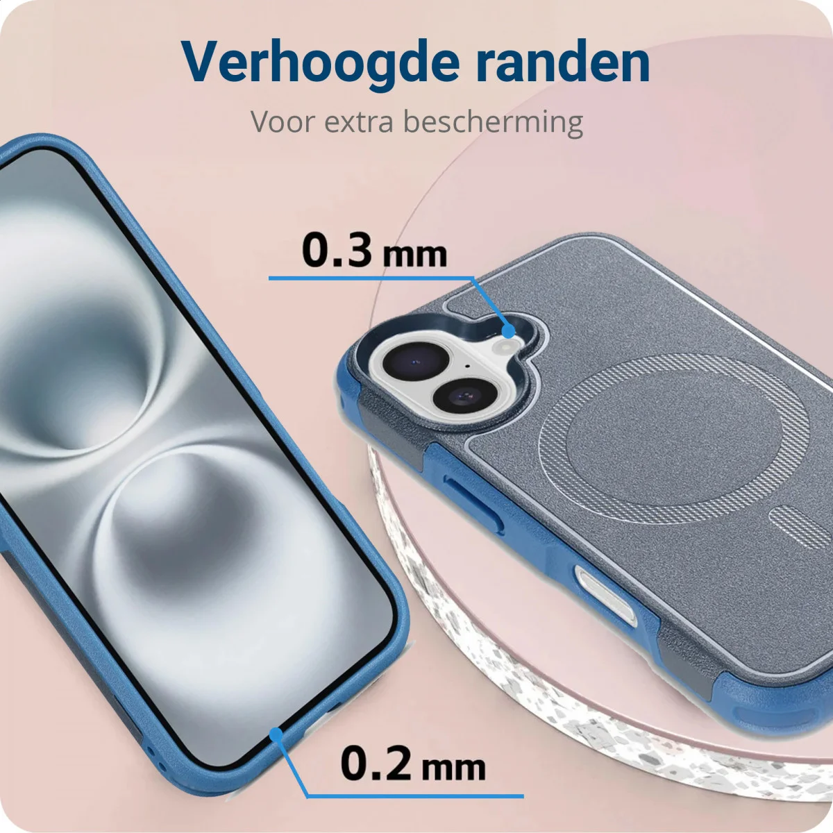 Apple iPhone 16 Hoesje Dual-Layer Hybride Back Cover met MagSafe Blauw afbeelding 5