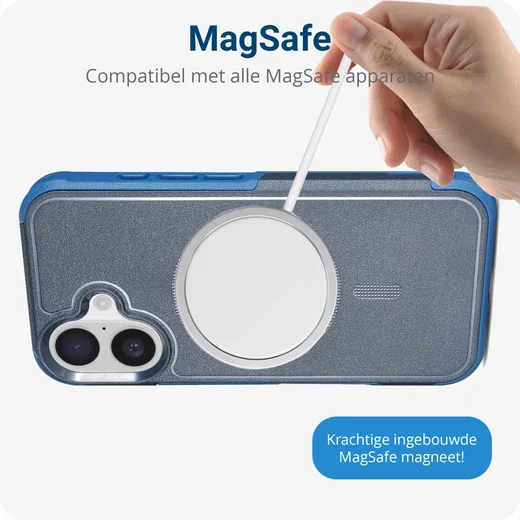 Apple iPhone 16 Hoesje Dual-Layer Hybride Back Cover met MagSafe Blauw afbeelding 2