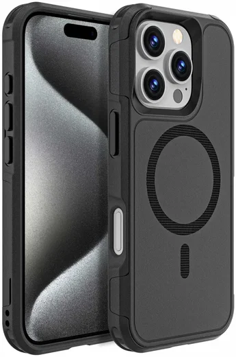 Apple iPhone 16 Pro Hoesje Dual-Layer Hybride Back Cover met MagSafe Zwart afbeelding 1