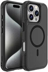 Apple iPhone 16 Pro Hoesje Dual-Layer Hybride Back Cover met MagSafe Zwart afbeelding