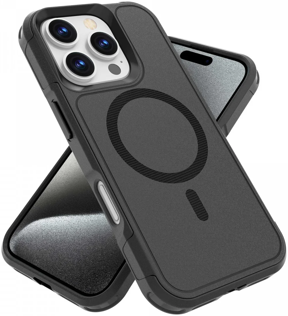 Apple iPhone 16 Pro Hoesje Dual-Layer Hybride Back Cover met MagSafe Zwart afbeelding 2