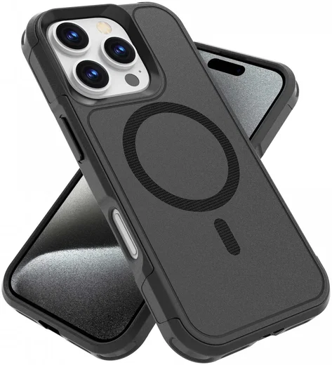 Apple iPhone 16 Pro Hoesje Dual-Layer Hybride Back Cover met MagSafe Zwart afbeelding 2