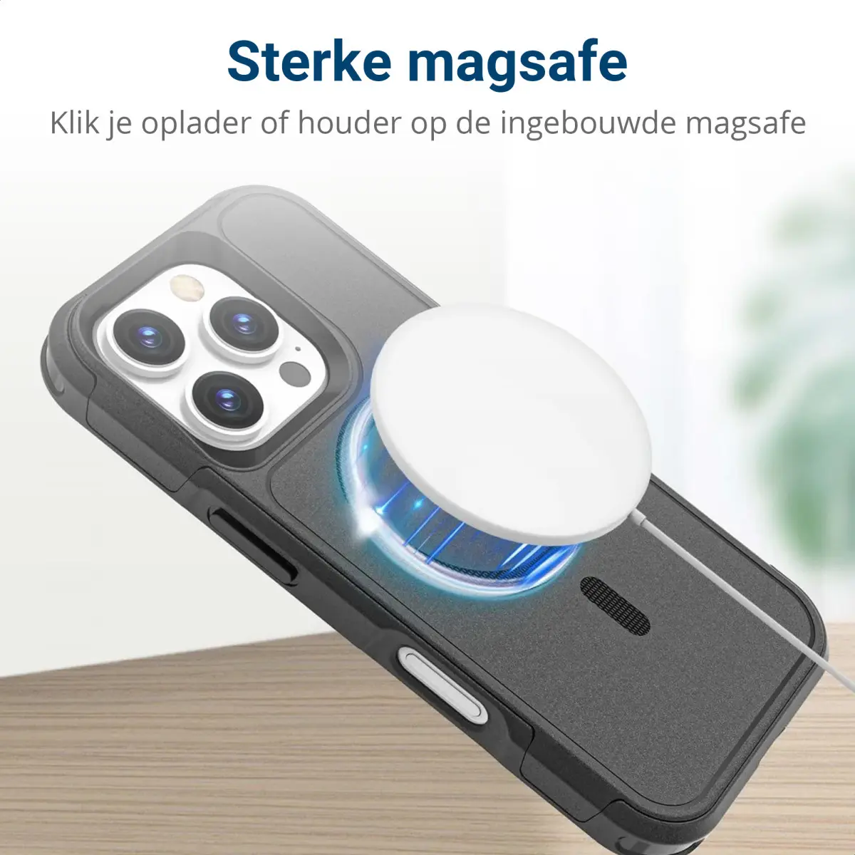 Apple iPhone 16 Pro Hoesje Dual-Layer Hybride Back Cover met MagSafe Zwart afbeelding 3