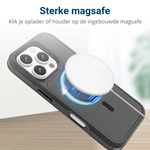 Apple iPhone 16 Pro Hoesje Dual-Layer Hybride Back Cover met MagSafe Zwart afbeelding 3