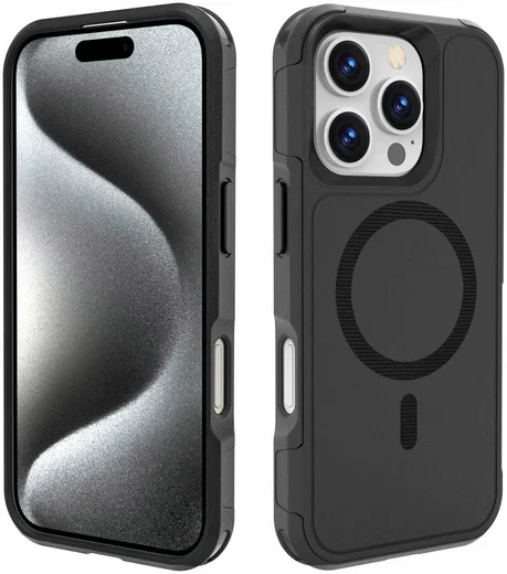 Apple iPhone 16 Pro Hoesje Dual-Layer Hybride Back Cover met MagSafe Zwart afbeelding 8