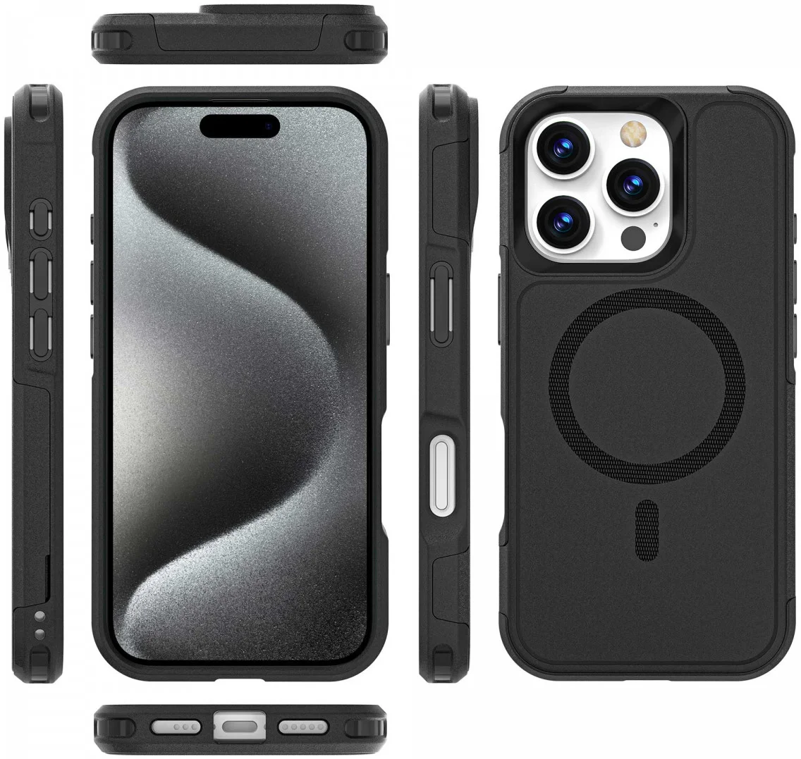 Apple iPhone 16 Pro Hoesje Dual-Layer Hybride Back Cover met MagSafe Zwart afbeelding 9