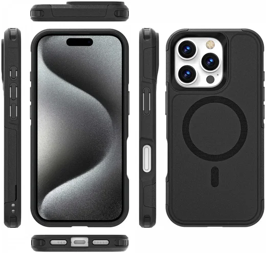 Apple iPhone 16 Pro Hoesje Dual-Layer Hybride Back Cover met MagSafe Zwart afbeelding 9