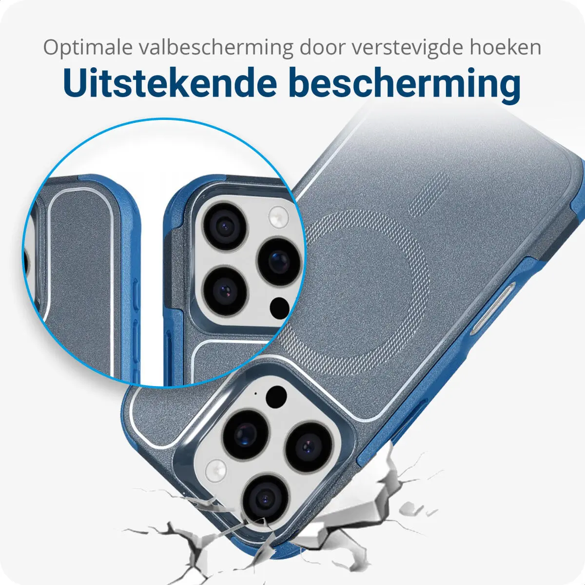 Apple iPhone 16 Pro Hoesje Dual-Layer Hybride Back Cover met MagSafe Blauw afbeelding 2