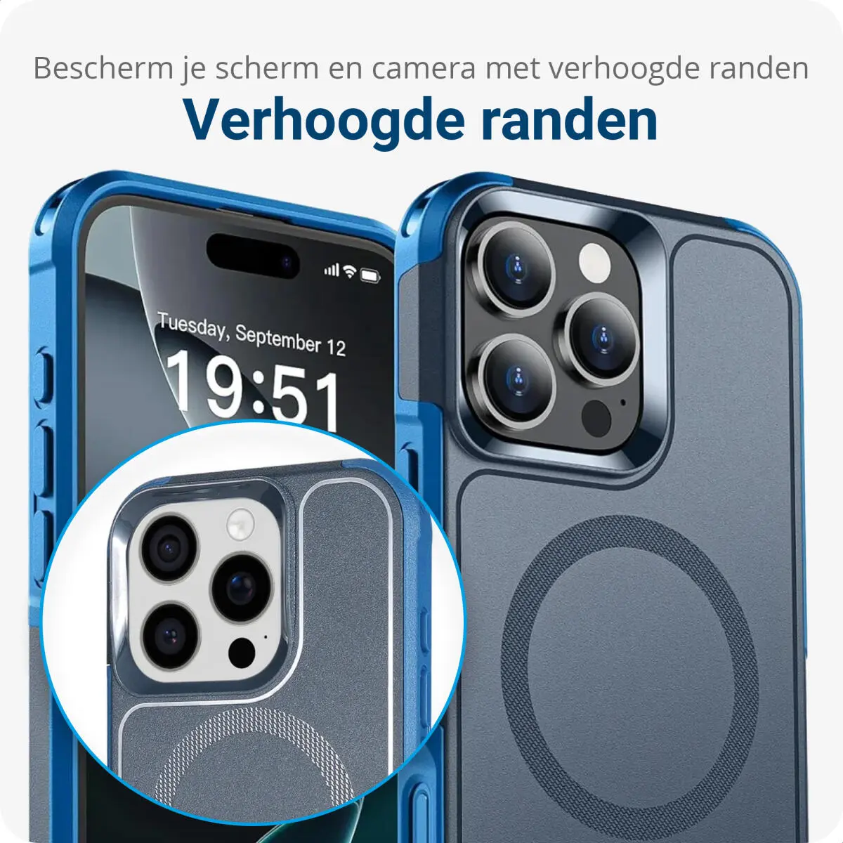Apple iPhone 16 Pro Hoesje Dual-Layer Hybride Back Cover met MagSafe Blauw afbeelding 3