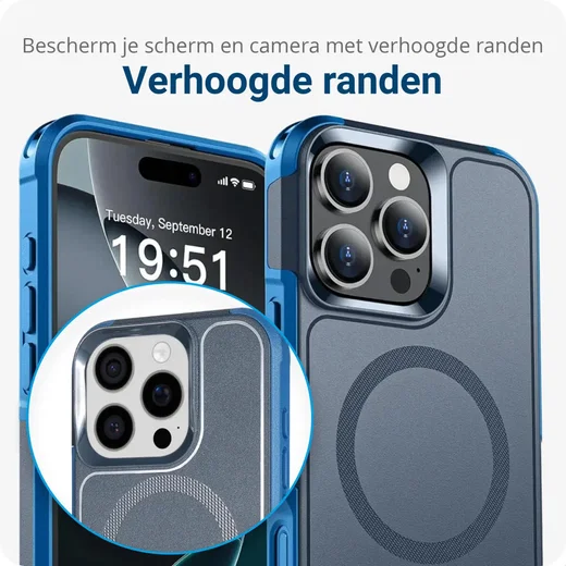 Apple iPhone 16 Pro Hoesje Dual-Layer Hybride Back Cover met MagSafe Blauw afbeelding 3