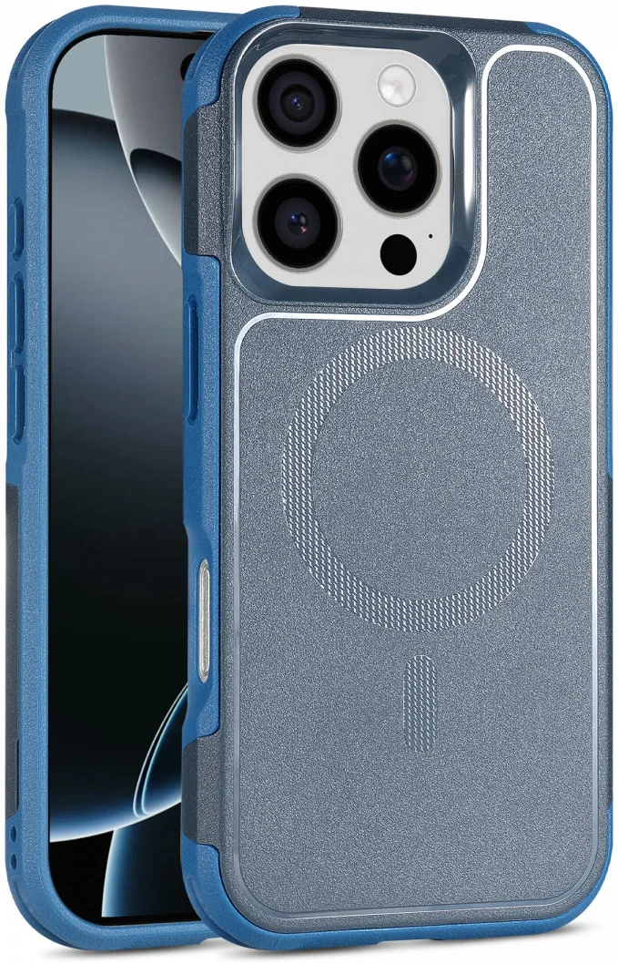 Apple iPhone 16 Pro Hoesje Dual-Layer Hybride Back Cover met MagSafe Blauw afbeelding 11