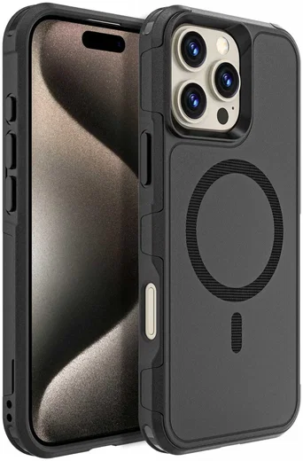Apple iPhone 16 Pro Max Hoesje Dual-Layer Hybride Back Cover met MagSafe Zwart afbeelding 1