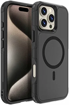 Apple iPhone 16 Pro Max Hoesje Dual-Layer Hybride Back Cover met MagSafe Zwart