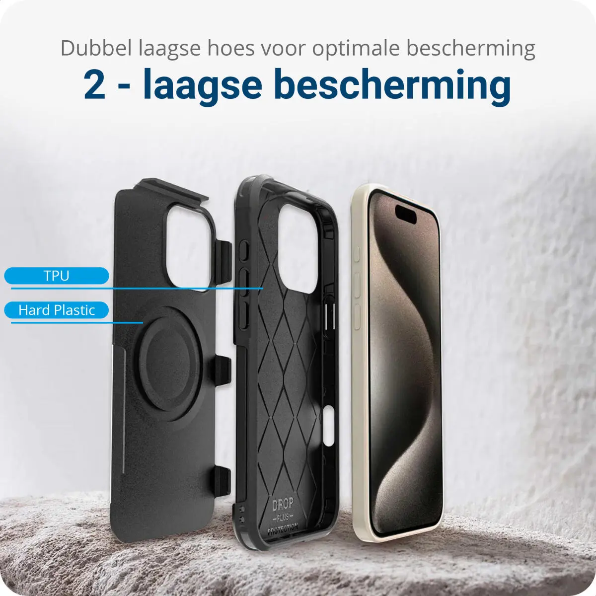 Apple iPhone 16 Pro Max Hoesje Dual-Layer Hybride Back Cover met MagSafe Zwart afbeelding 8