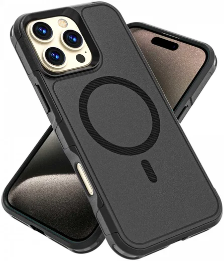 Apple iPhone 16 Pro Max Hoesje Dual-Layer Hybride Back Cover met MagSafe Zwart afbeelding 10