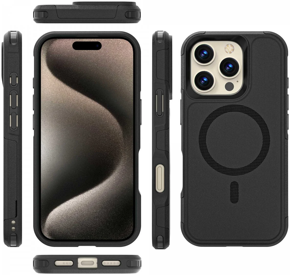 Apple iPhone 16 Pro Max Hoesje Dual-Layer Hybride Back Cover met MagSafe Zwart afbeelding 12