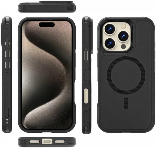 Apple iPhone 16 Pro Max Hoesje Dual-Layer Hybride Back Cover met MagSafe Zwart afbeelding 12