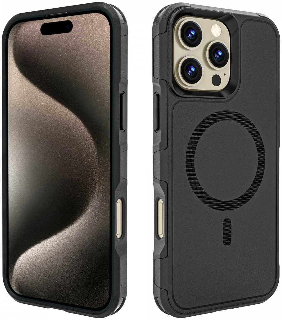 Apple iPhone 16 Pro Max Hoesje Dual-Layer Hybride Back Cover met MagSafe Zwart afbeelding 11
