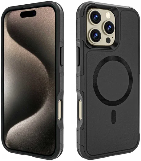 Apple iPhone 16 Pro Max Hoesje Dual-Layer Hybride Back Cover met MagSafe Zwart afbeelding 11