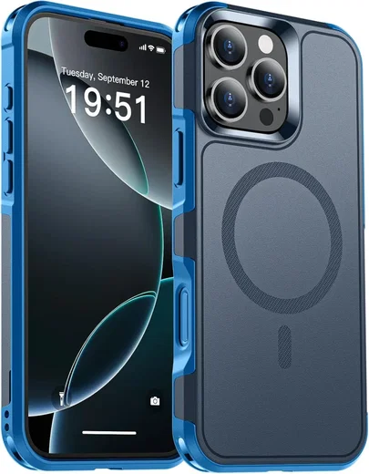 Apple iPhone 16 Pro Max Hoesje Dual-Layer Hybride Back Cover met MagSafe Blauw afbeelding 1
