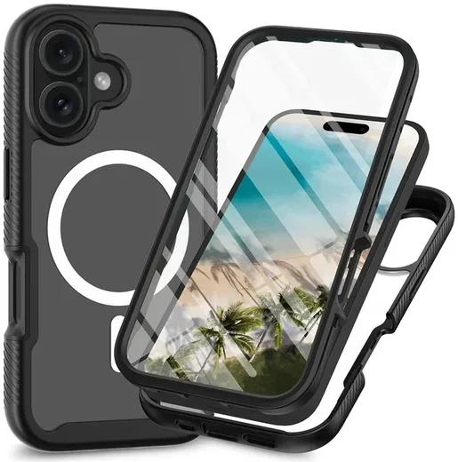 Apple iPhone 16 Hoesje Full Protect 360° Cover met MagSafe Zwart afbeelding 1