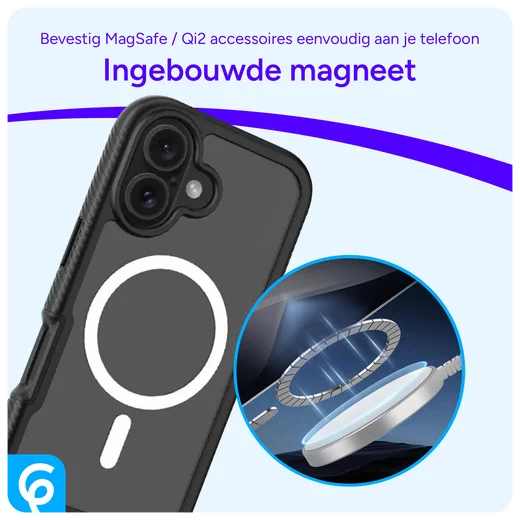 Apple iPhone 16 Hoesje Full Protect 360° Cover met MagSafe Zwart afbeelding 3