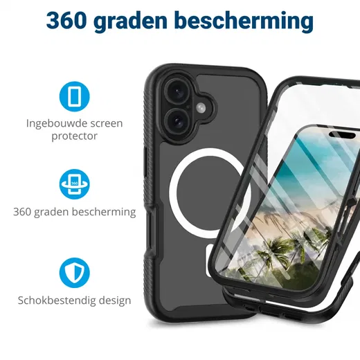 Apple iPhone 16 Plus Hoesje Full Protect 360° Cover met MagSafe Zwart afbeelding 2