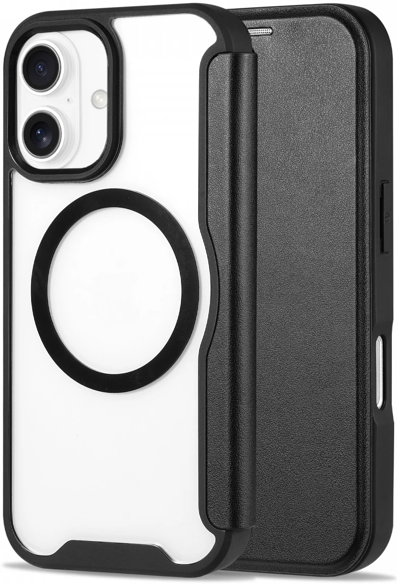 Apple iPhone 16 Hoesje met MagSafe Book Case Transparant / Zwart afbeelding 1