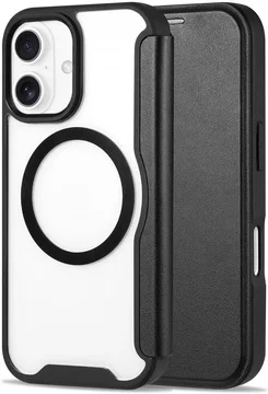Apple iPhone 16 Hoesje met MagSafe Book Case Transparant / Zwart