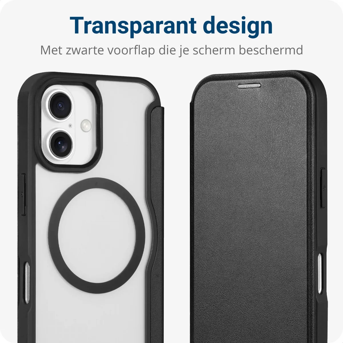 Apple iPhone 16 Hoesje met MagSafe Book Case Transparant / Zwart afbeelding 2