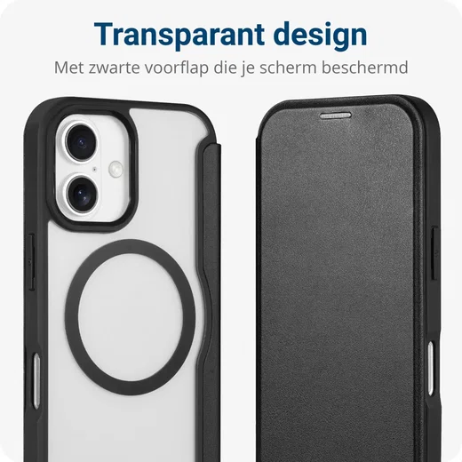 Apple iPhone 16 Hoesje met MagSafe Book Case Transparant / Zwart afbeelding 2